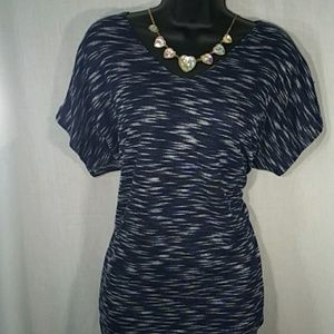 Blue with white design blouse.